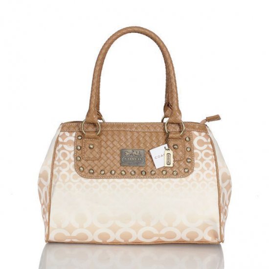 Coach Knitted Monogram Stud Medium Apricot Satchels ESD | Women